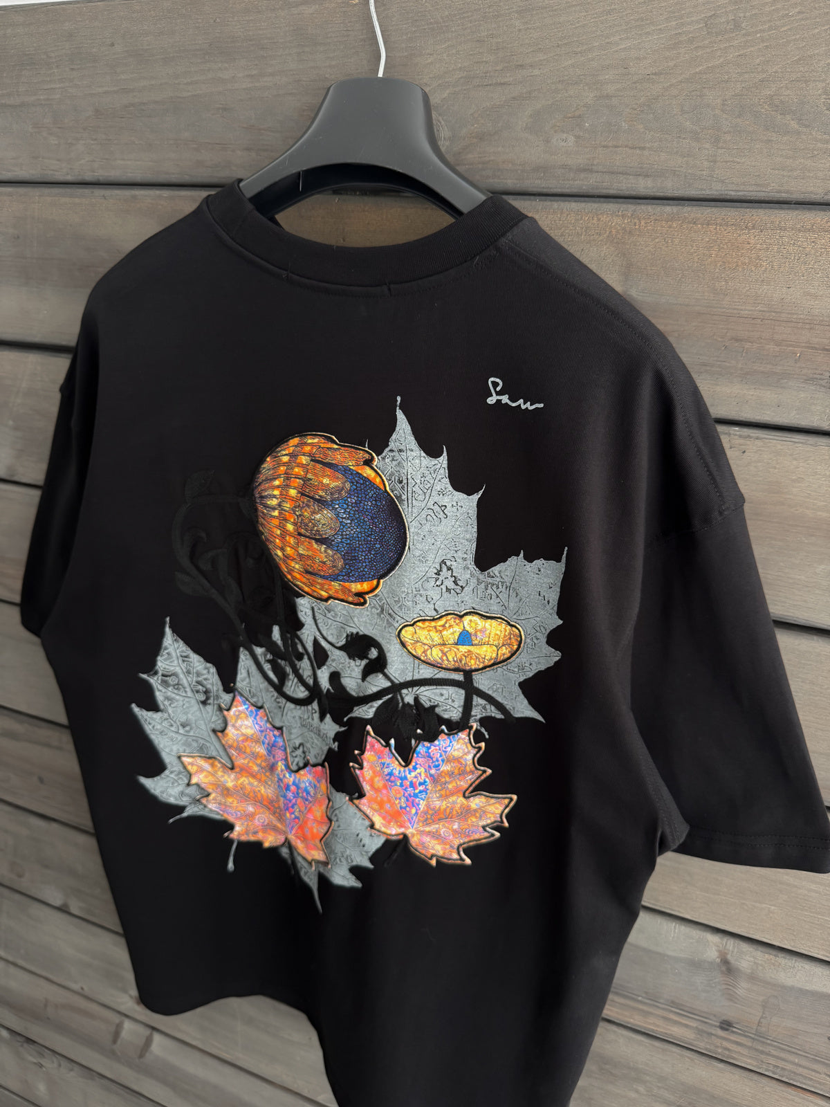 Black Leaf Patch Oversize T-Shirt