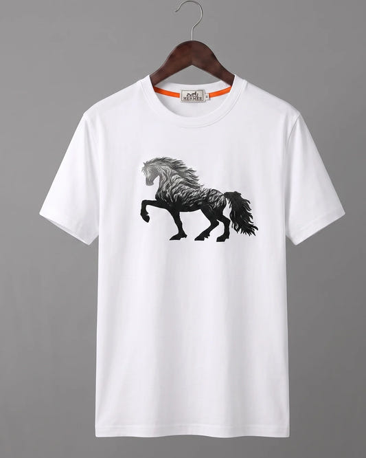 T-Shirt with Black Horse Print — hover view