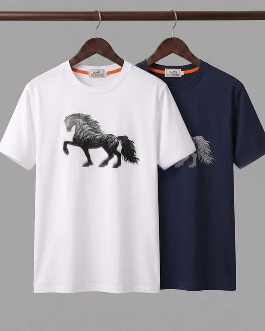 T-Shirt with Black Horse Print — view 1