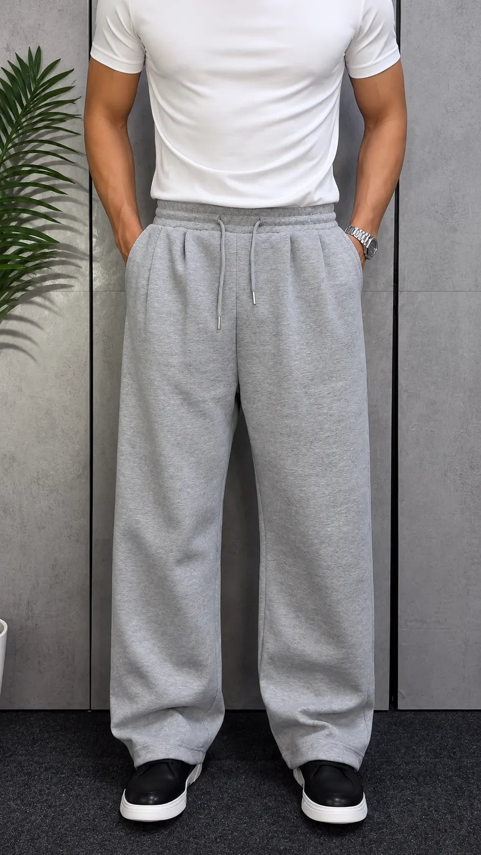 Wide-Leg Pleated Trousers