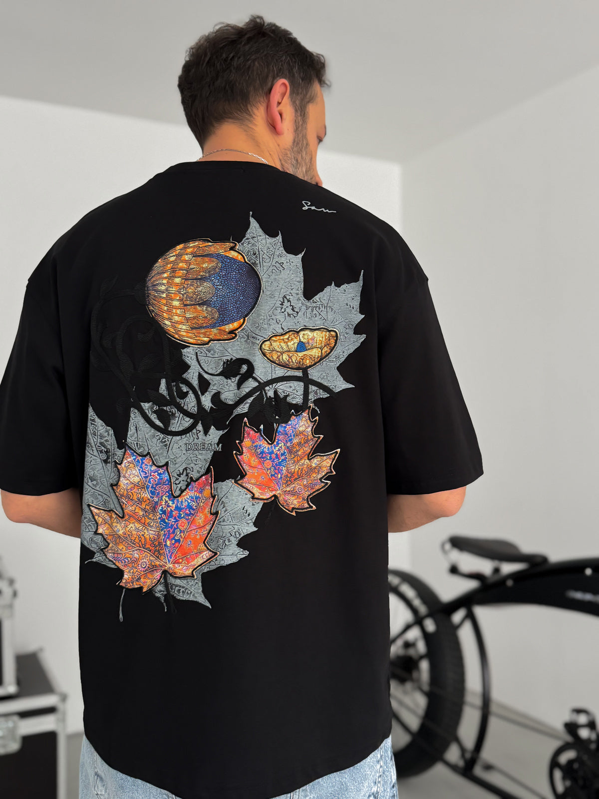 Black Leaf Patch Oversize T-Shirt
