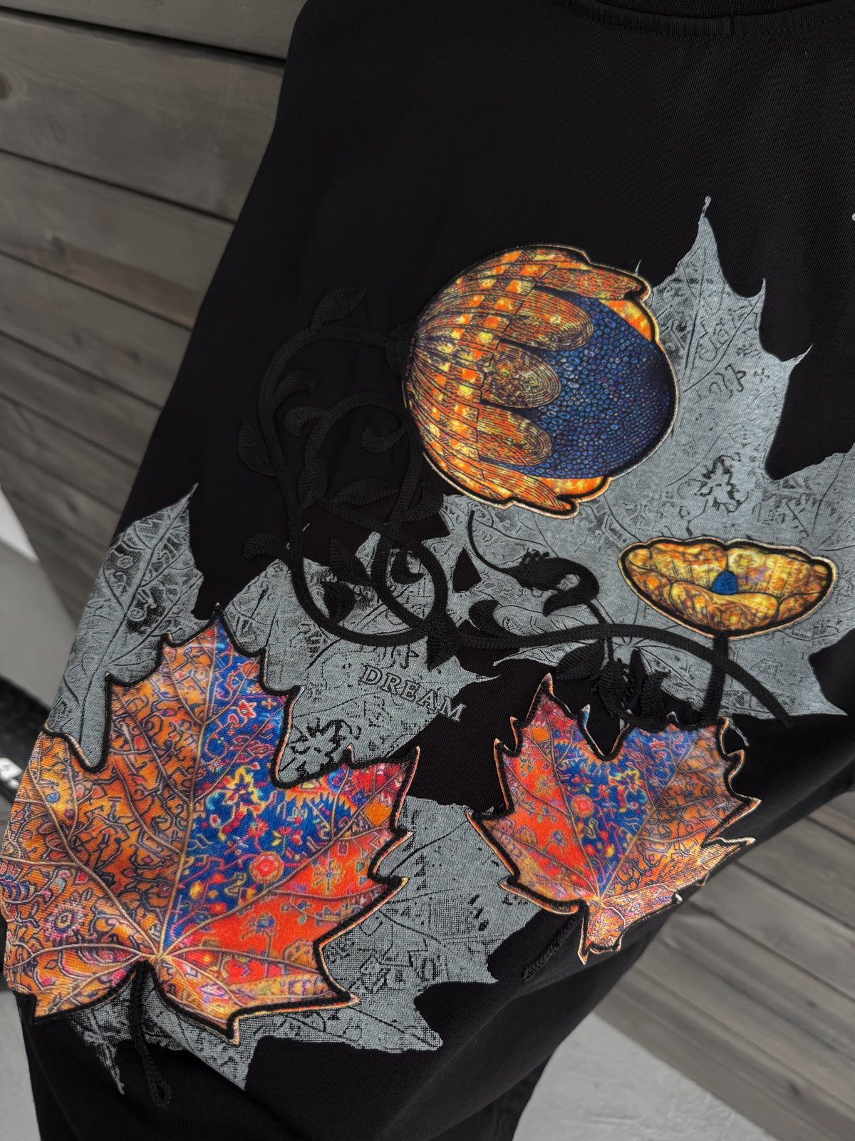 Black Leaf Patch Oversize T-Shirt