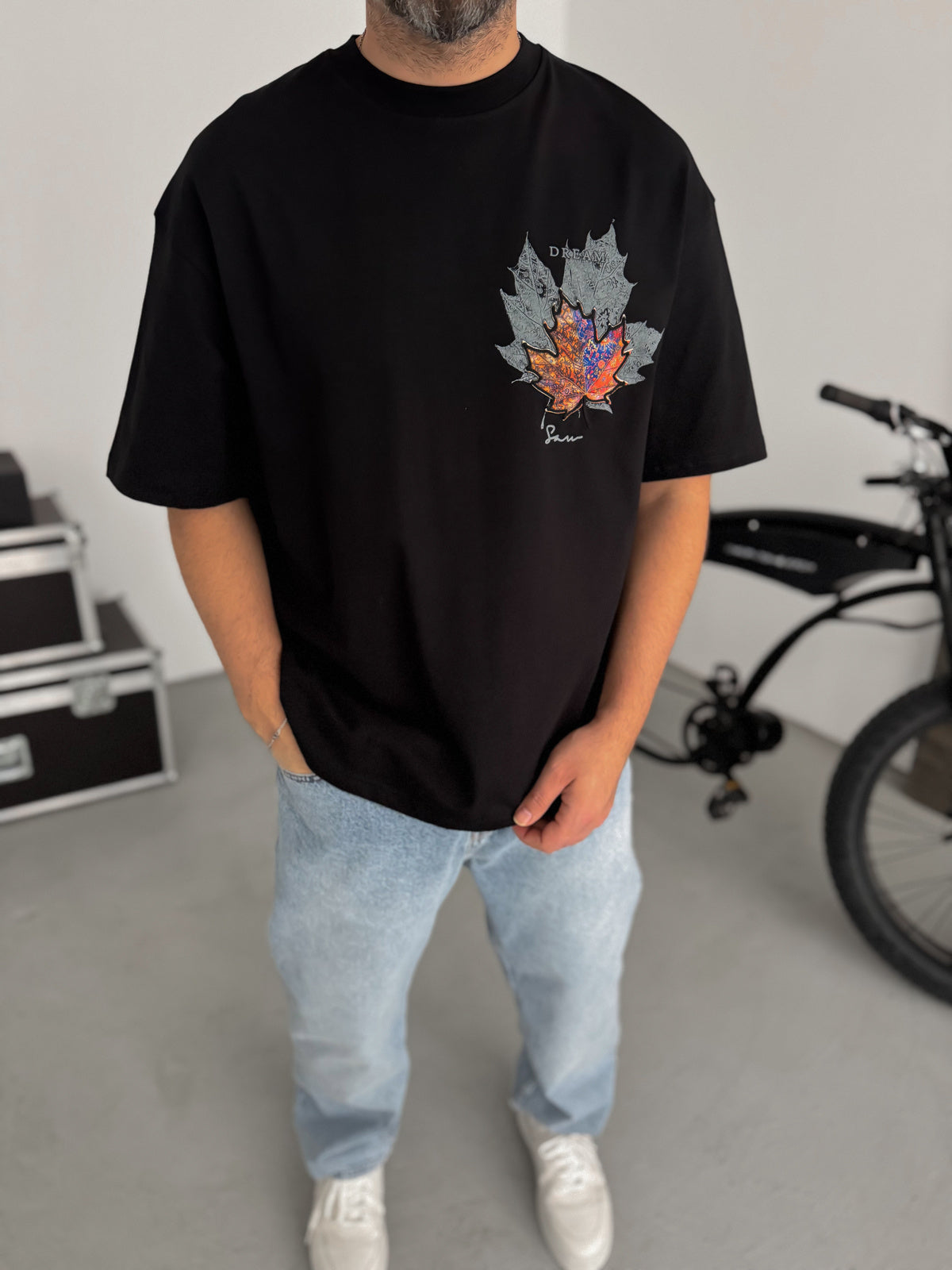 Black Leaf Patch Oversize T-Shirt