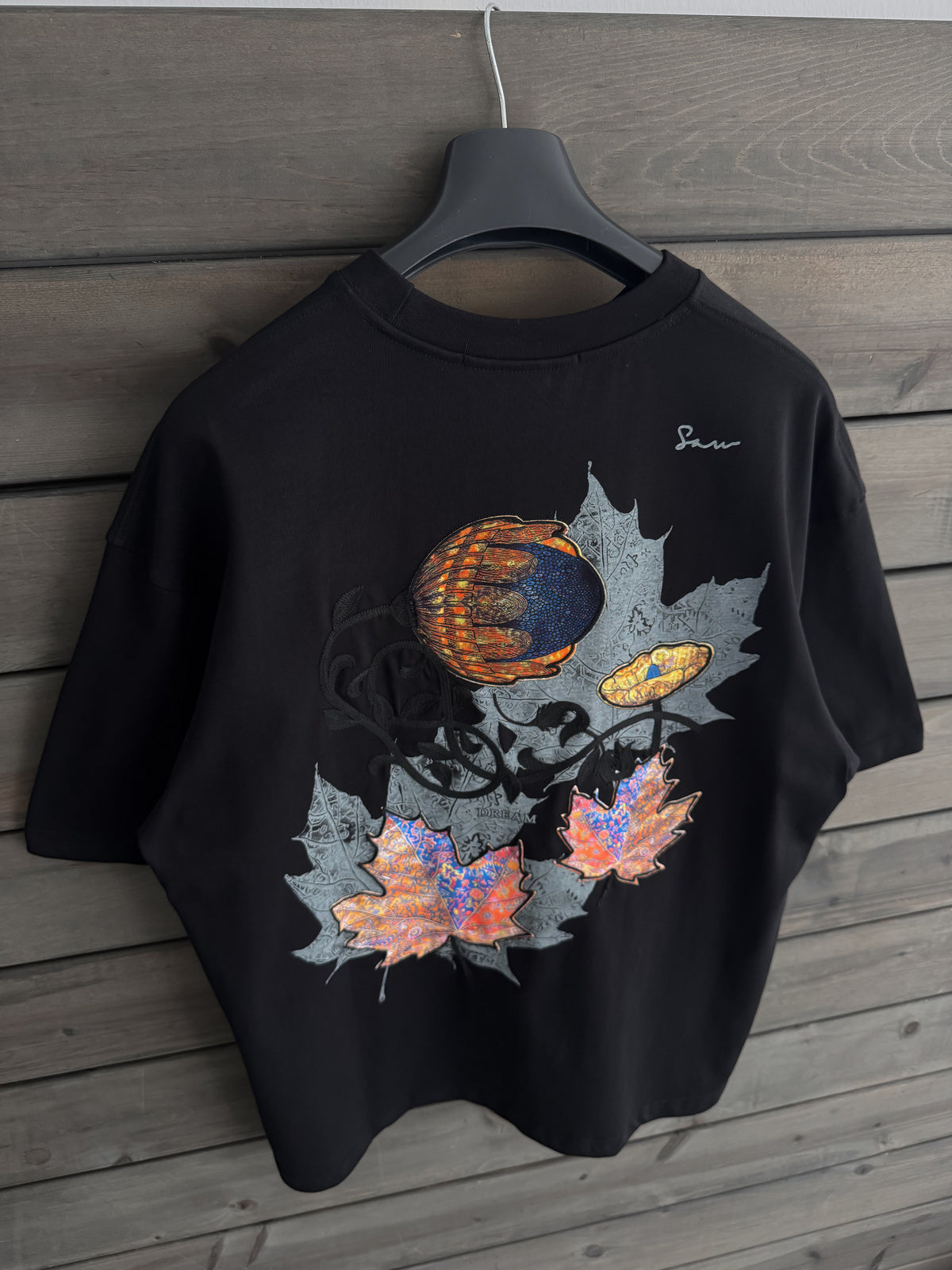 Black Leaf Patch Oversize T-Shirt
