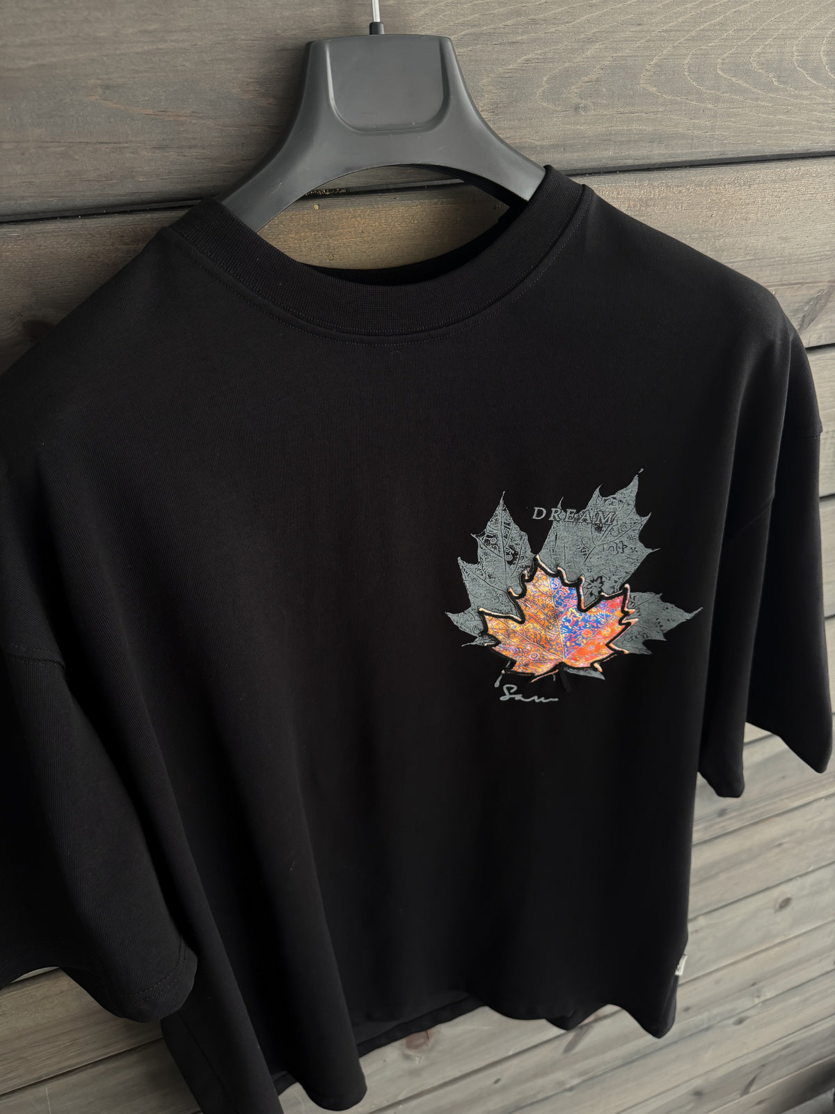 Black Leaf Patch Oversize T-Shirt