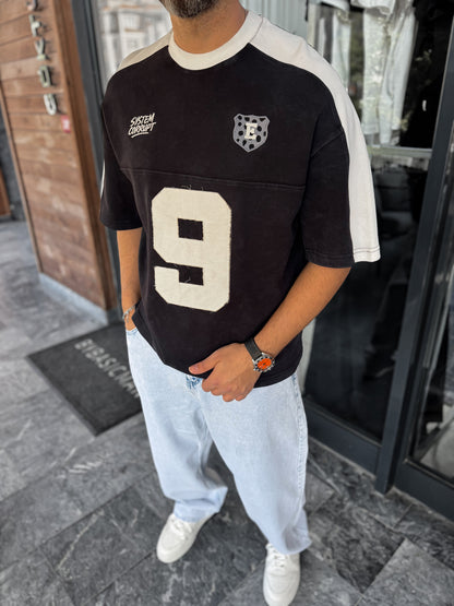 Number 9 Contrast Shoulder Oversized T-Shirt