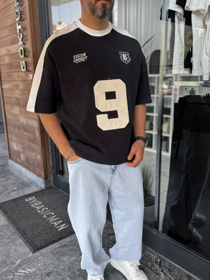 Number 9 Contrast Shoulder Oversized T-Shirt
