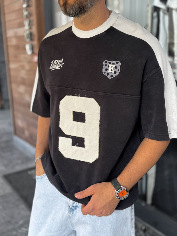 Number 9 Contrast Shoulder Oversized T-Shirt