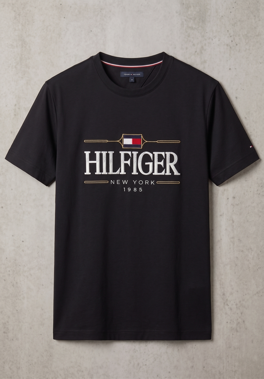 TH Round Neck Cotton Jersey Shirt — Black Hover