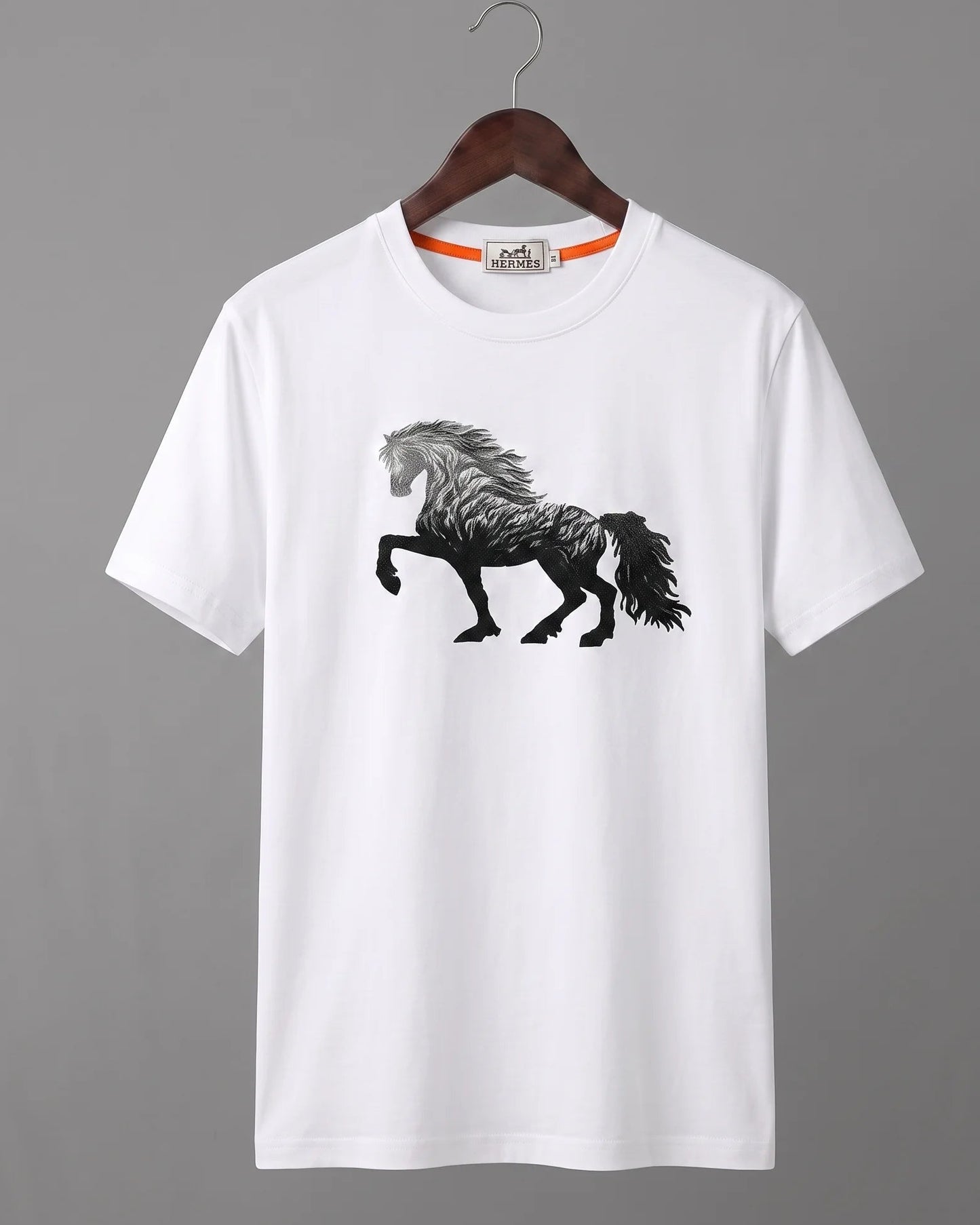 T-Shirt with Black Horse Print