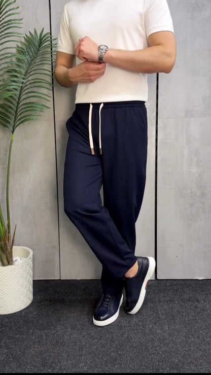 Casual Drawstring Straight Leg Trousers