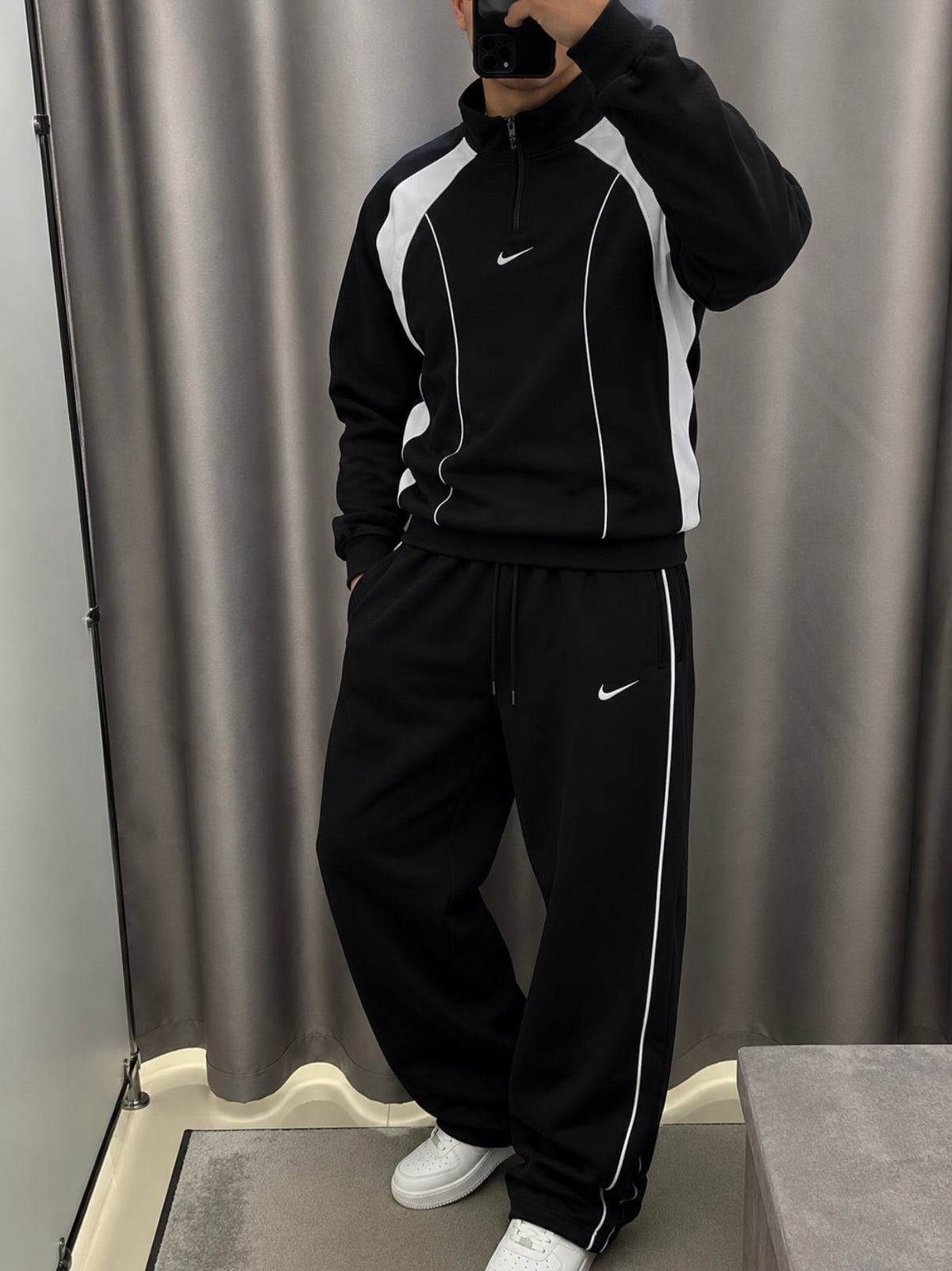 Contrast Panel Half-Zip Tracksuit Set