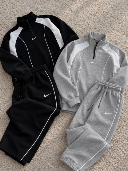 Contrast Panel Half-Zip Tracksuit Set