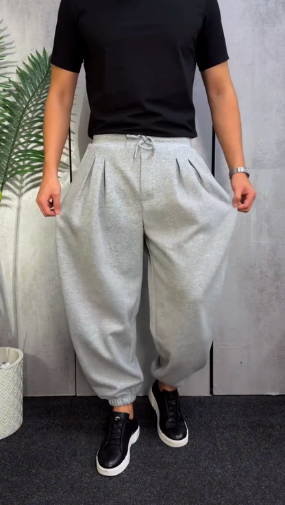 Pleated Baggy Trousers | Black & Grey