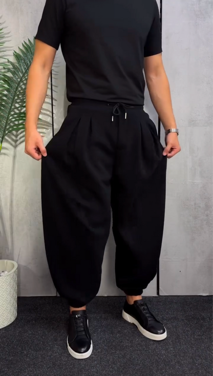 Pleated Baggy Trousers | Black & Grey