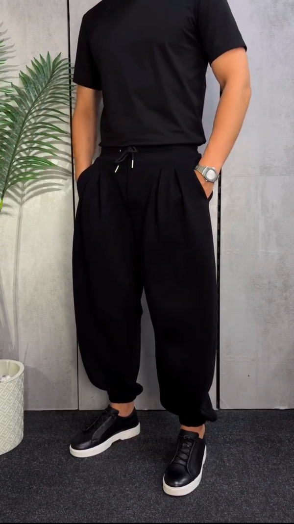 Pleated Baggy Trousers | Black & Grey