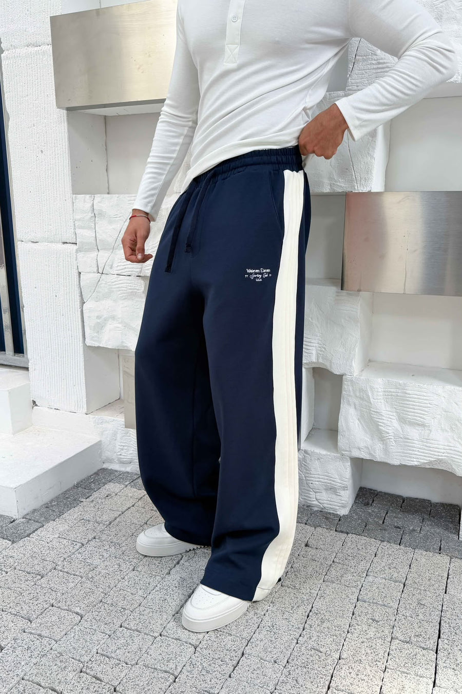 Contrast Panel Wide-Leg Track Pants