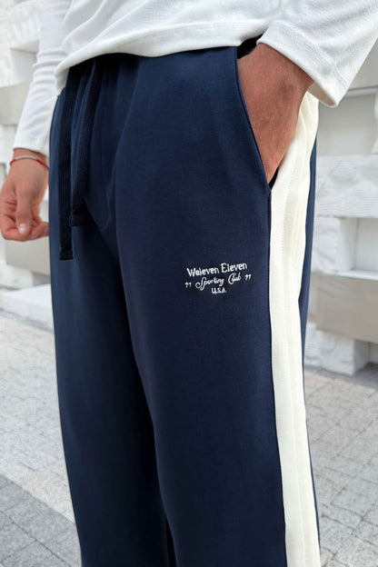 Contrast Panel Wide-Leg Track Pants