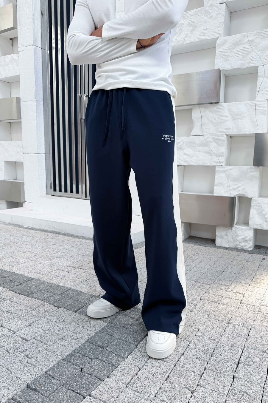 Contrast Panel Wide-Leg Track Pants