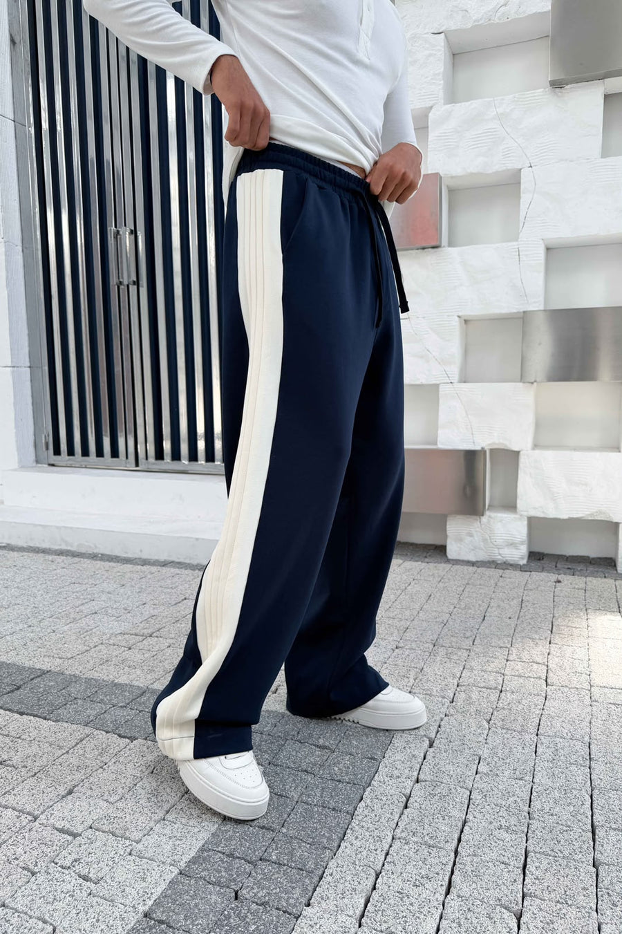 Contrast Panel Wide-Leg Track Pants
