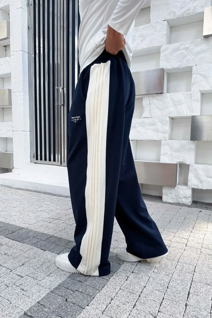 Contrast Panel Wide-Leg Track Pants