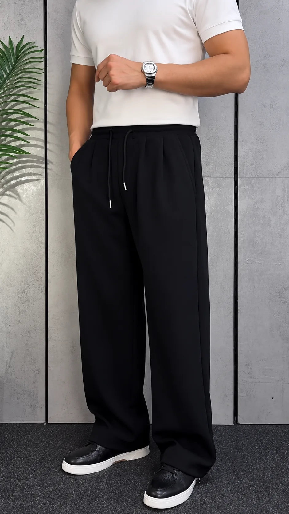 Wide-Leg Pleated Trousers